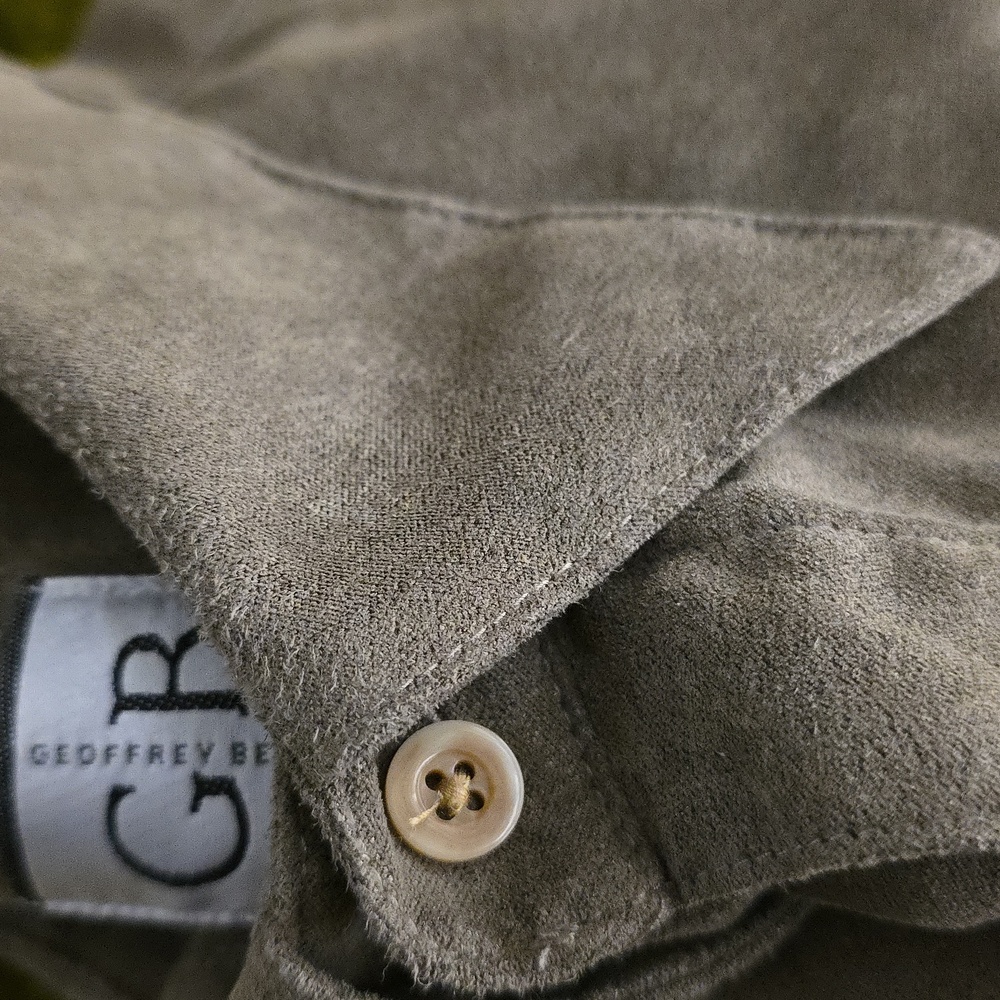 Geoffrey Beene Khaki Olive Microsueded Button Down Shirt Relaxed Large - Picture 4 of 14